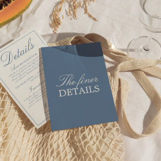 Fancy Blue And White Old Money Wedding Details Enclosure Card