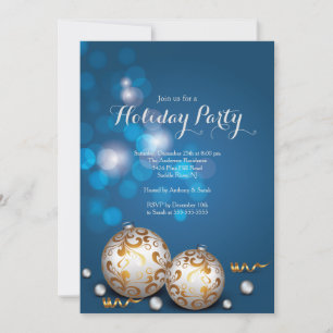 Fancy Blue Bokeh Lights Holiday Invitation