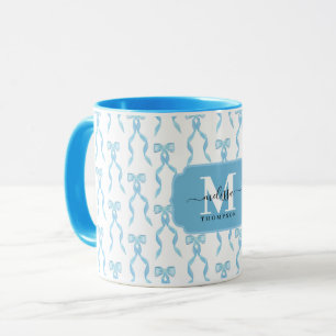 Fancy Blue Bow Monogrammed Mug