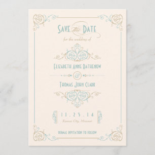 Fancy Blue & Bronze Art Deco Save the Date