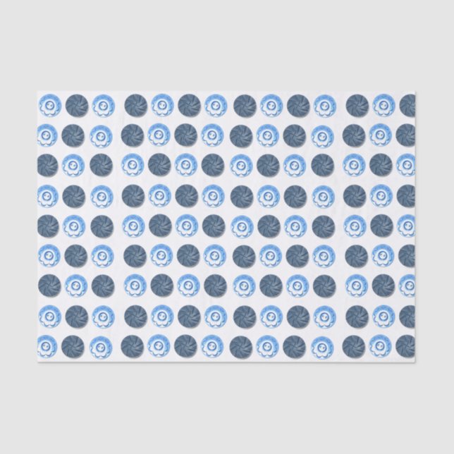 Fancy Blue Buttons White  Tissue Paper (Front)