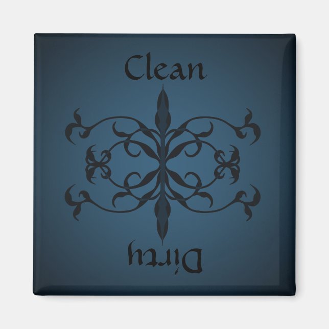Fancy Blue Clean or dirty dishwasher magnet (Front)
