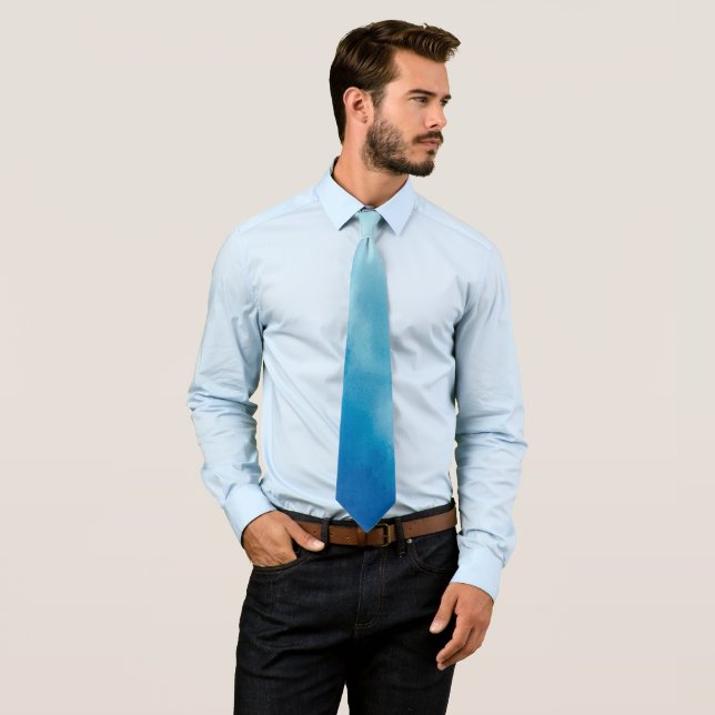 Fancy Blue Clouds Watercolor Tie (In Situ)