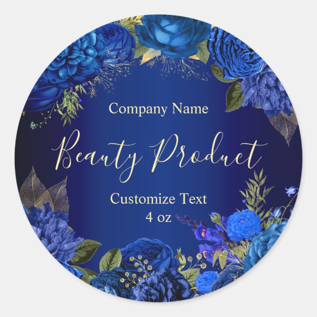 Fancy Blue Floral Roses Beauty Custom Business Classic Round Sticker (Front)
