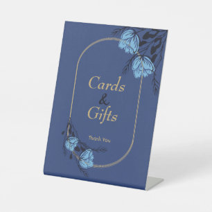 Fancy Blue Flower Wedding Cards and Gifts Pedestal Sign