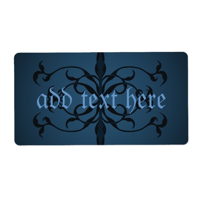 Fancy blue Gothic bottle or jar labels (Front)