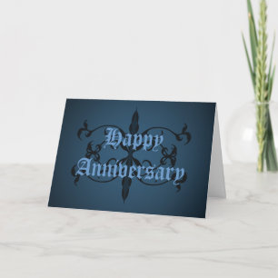 Fancy blue Gothic Happy Anniversary card