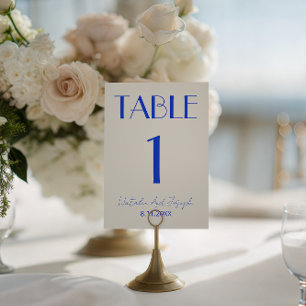 Fancy Blue Ivory Old Money Wedding Table Number