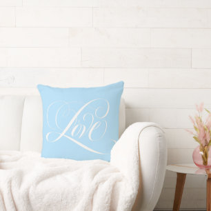 Fancy Blue Love Flourished Calligraphy Lettering Cushion