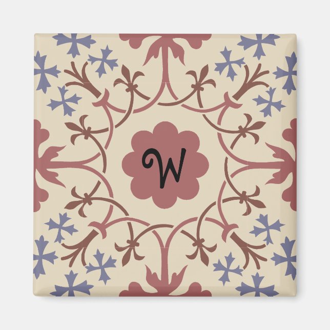 Fancy Blue & Mauve Monogram Magnet (Front)