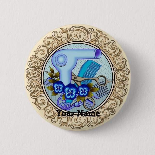 Fancy Blue Pansy Beautician 6 Cm Round Badge (Front)