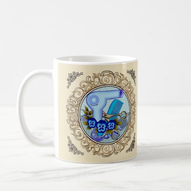 Fancy Blue Pansy Beautician mug (Left)