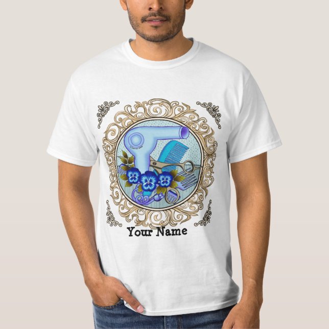 Fancy Blue Pansy Beautician T-Shirt (Front)