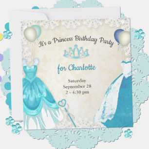 Fancy Blue Princess Dresses Birthday Invitation