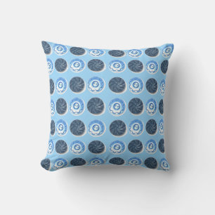 Fancy Blue Sewing Buttons on Light Blue Cushion