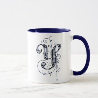 Fancy Blue Vintage Monogram 'Y' - Mug