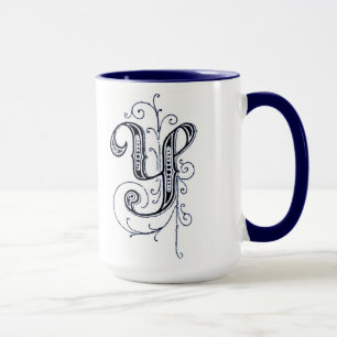 Fancy Blue Vintage Monogram 'Y' - Mug