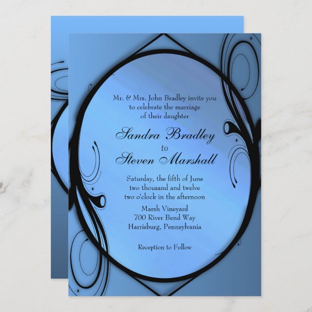Fancy Blue Wedding Invitation (Front/Back)