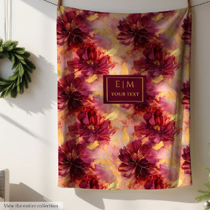Fancy Blush Burgundy Gold Floral Custom Throw  Fleece Blanket