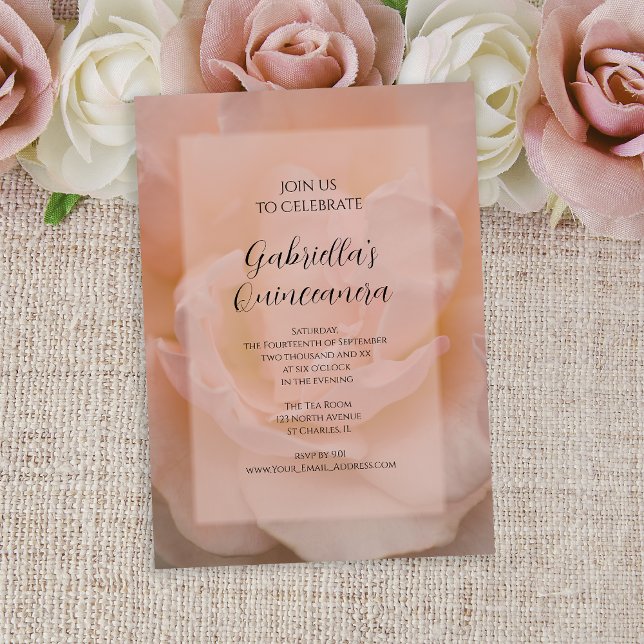Fancy Blush Pink Rose Quinceanera Party  Invitation (Creator Uploaded)