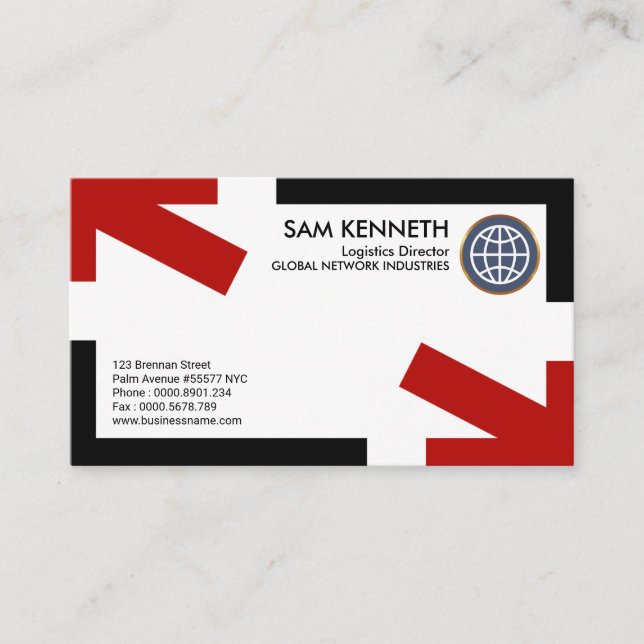 Fancy Bold Futuristic Red Arrows Logistic Director Business Card (Front)