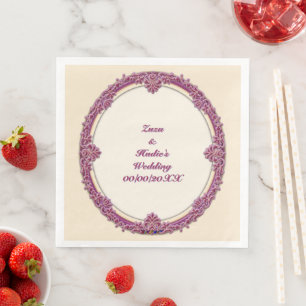 Fancy Border Purple/Pink And Cream Personalise Napkin