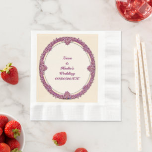 Fancy Border Purple/Pink And Cream Personalise Napkin