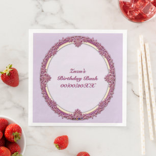 Fancy Border Purple/Pink And Cream Personalise Napkin