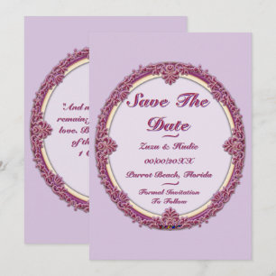 Fancy Border Purple/Pink And Cream Personalise Save The Date