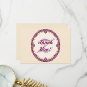 Fancy Border Purple/Pink And Cream Personalise Thank You Card