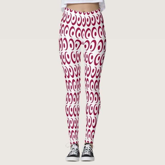 Fancy Bright Vibrant Crazy Red Swirls Designed Leggings (Front)