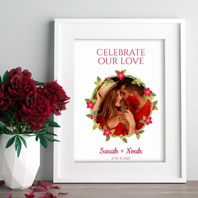 Fancy Brightly Colorful Red Floral Wreath Photo Poster (Creator Uploaded)