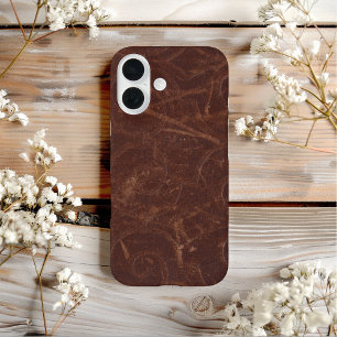 Fancy Brown Swirl Faux Leather iPhone 16 Case