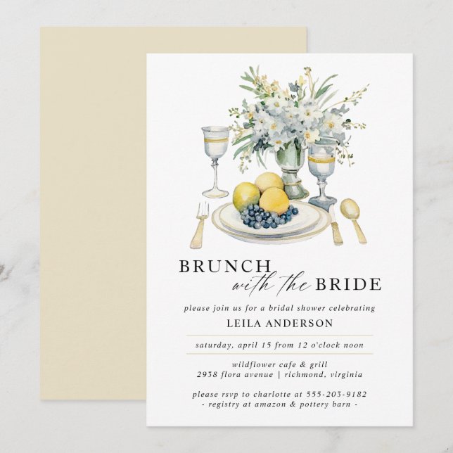 Fancy Brunch | Modern Watercolor Bridal Shower Invitation (Front/Back)