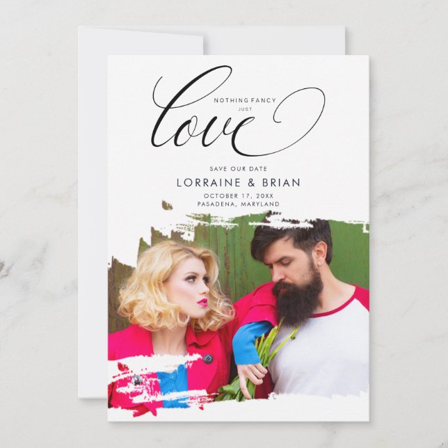 Fancy Brushstroke Photo Sophisticated Wedding Save The Date (Front)