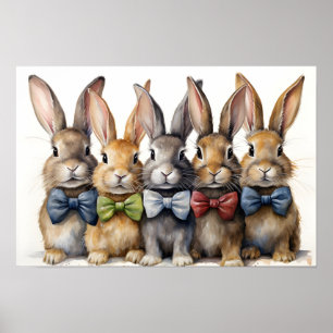 Fancy Bunny Bow Tie Watercolor Poster