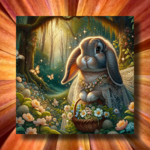 Fancy Bunny Flower Basket Easter Holiday Card