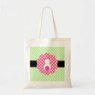 Fancy bunny green white polka dots tote bag
