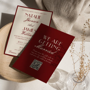 Fancy Burgundy Cream Old Money QR Code Wedding Invitation