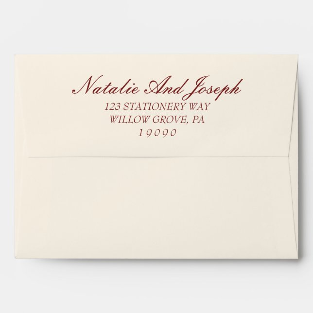 Fancy Burgundy Cream Old Money Retro Wedding Envelope (Back (Top Flap))