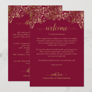 Fancy Burgundy & Gold Wedding Welcome & Itinerary Programme
