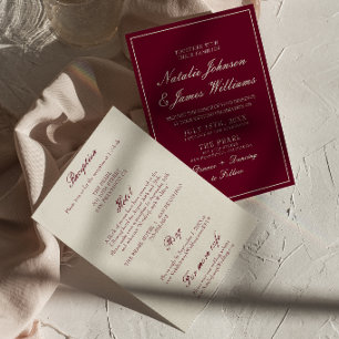 Fancy Burgundy Old Money All In One Wedding Invitation