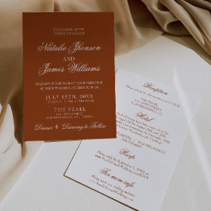 Fancy Burnt Orange Terracotta All In One Wedding Invitation