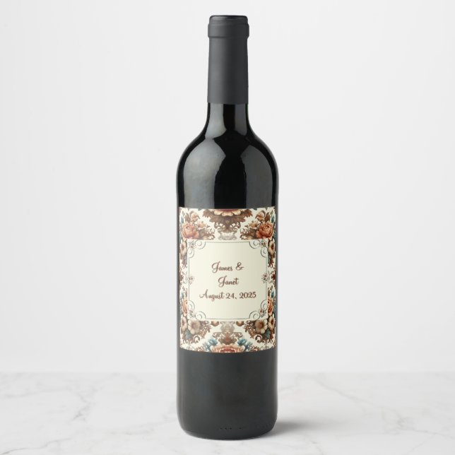 Fancy Buttercream Floral Customisable  Wine Label (Front)