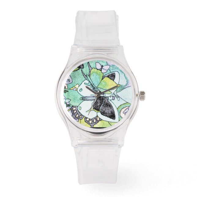 Fancy Butterfly Collage Water Colour Print Designe Watch (Front)
