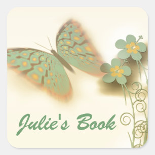 Fancy Butterfly & Flowers Square Sticker