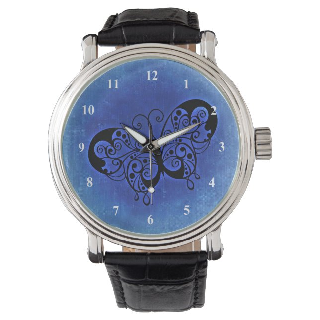 Fancy Butterfly on a Blue Denim Background Watch (Front)