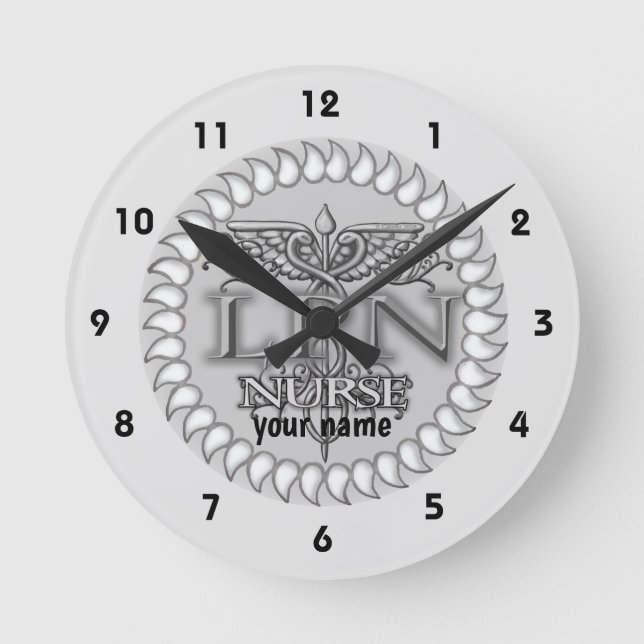 Fancy Caduceus LPN nurse Round Clock (Front)