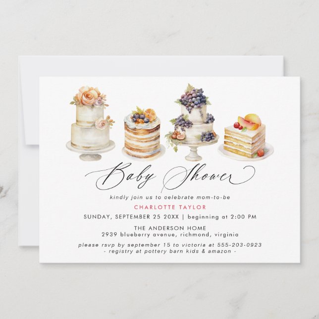 Fancy Cakes Cute Bakery Dessert Theme Baby Shower Invitation (Front)