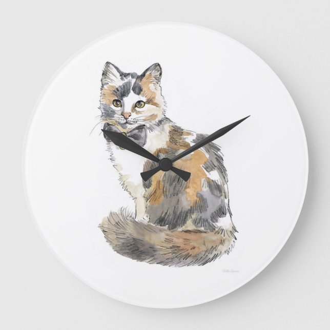 Fancy Calico Cat Large Clock (Front)